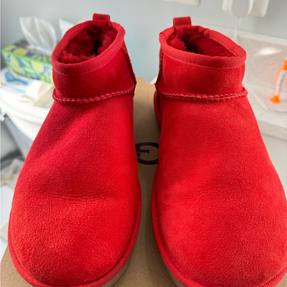 Red ugg mini boots size 8